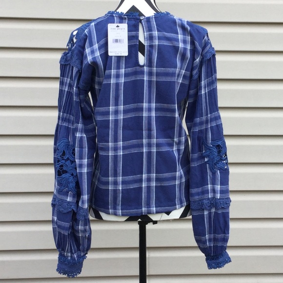 NWT Free People Blue Plaid Darling Diana Top - Picture 7 of 8